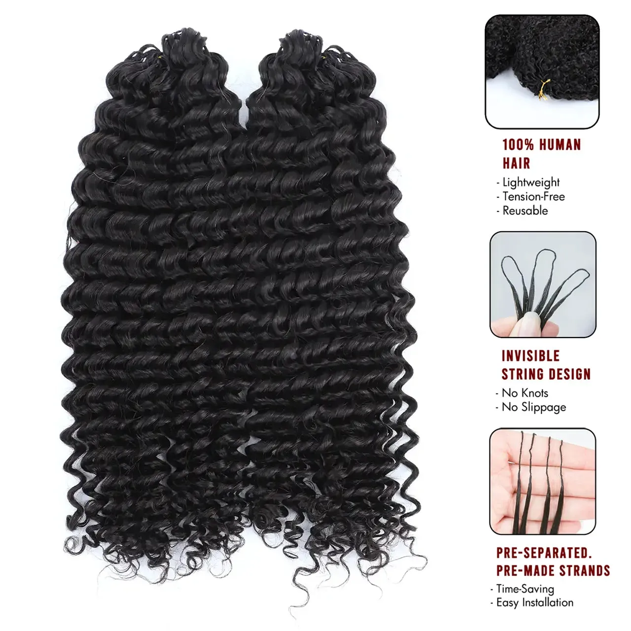 Knotless Pre-Separated Feather Crochet Hair Extension Water Wave Human Hair