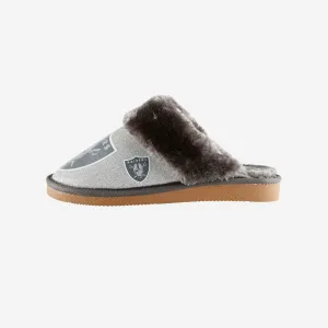 Las Vegas Raiders Womens Glitter Open Back Fur Moccasin Slipper