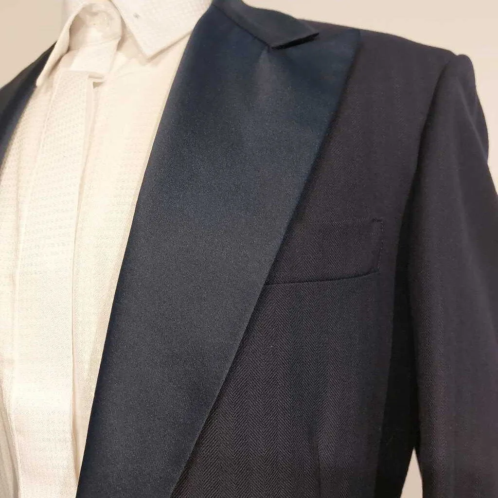 LeCheval Navy Herringbone Boys Tux