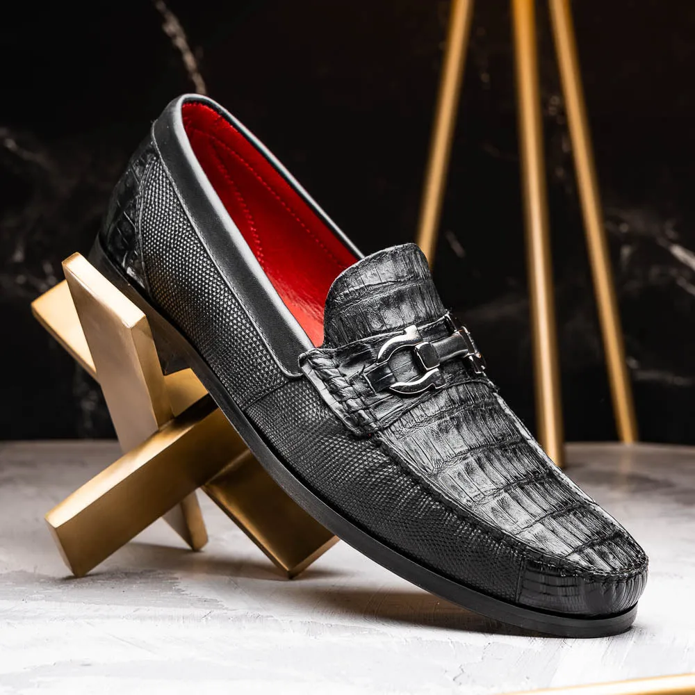 Marco Di Milano Adro in Black Caiman & Lizard Loafers