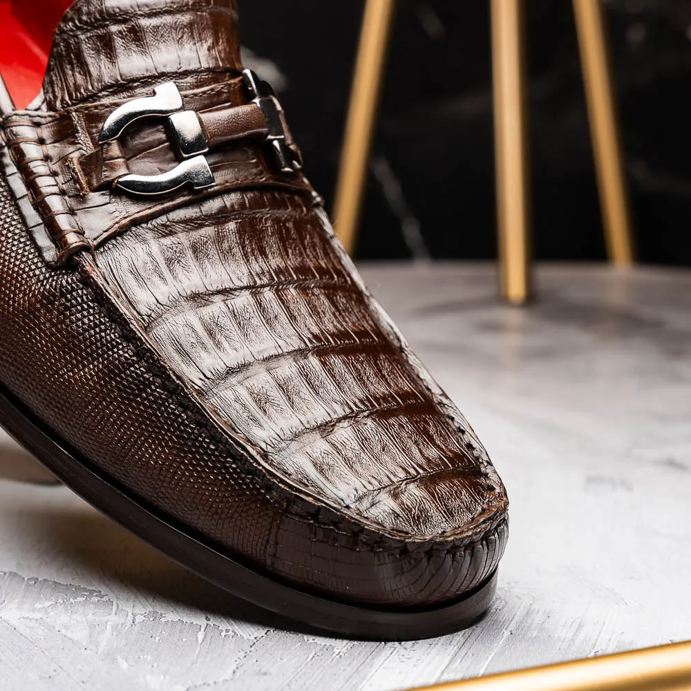Marco Di Milano Adro in Brown Caiman & Lizard Loafers