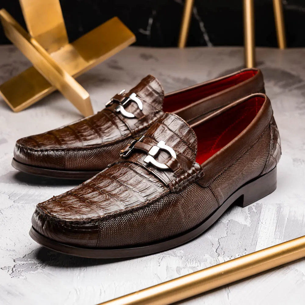 Marco Di Milano Adro in Brown Caiman & Lizard Loafers