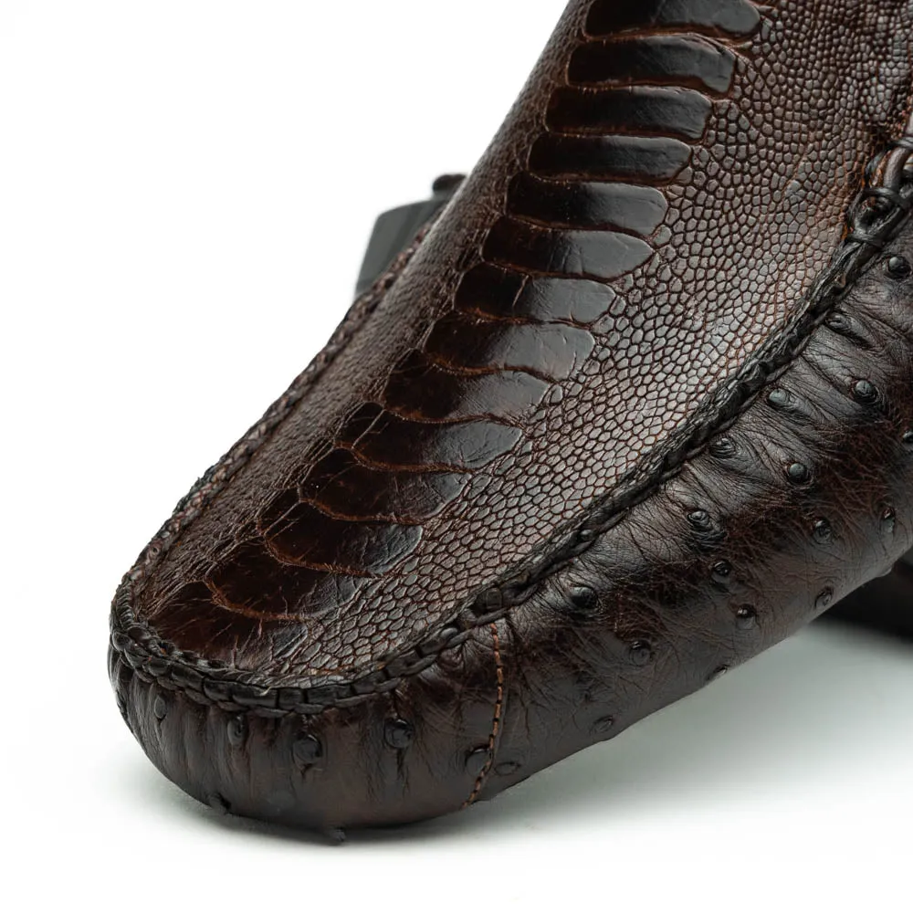 Marco Di Milano Alba Tabacco Ostrich Quill / Leg Driving Loafers