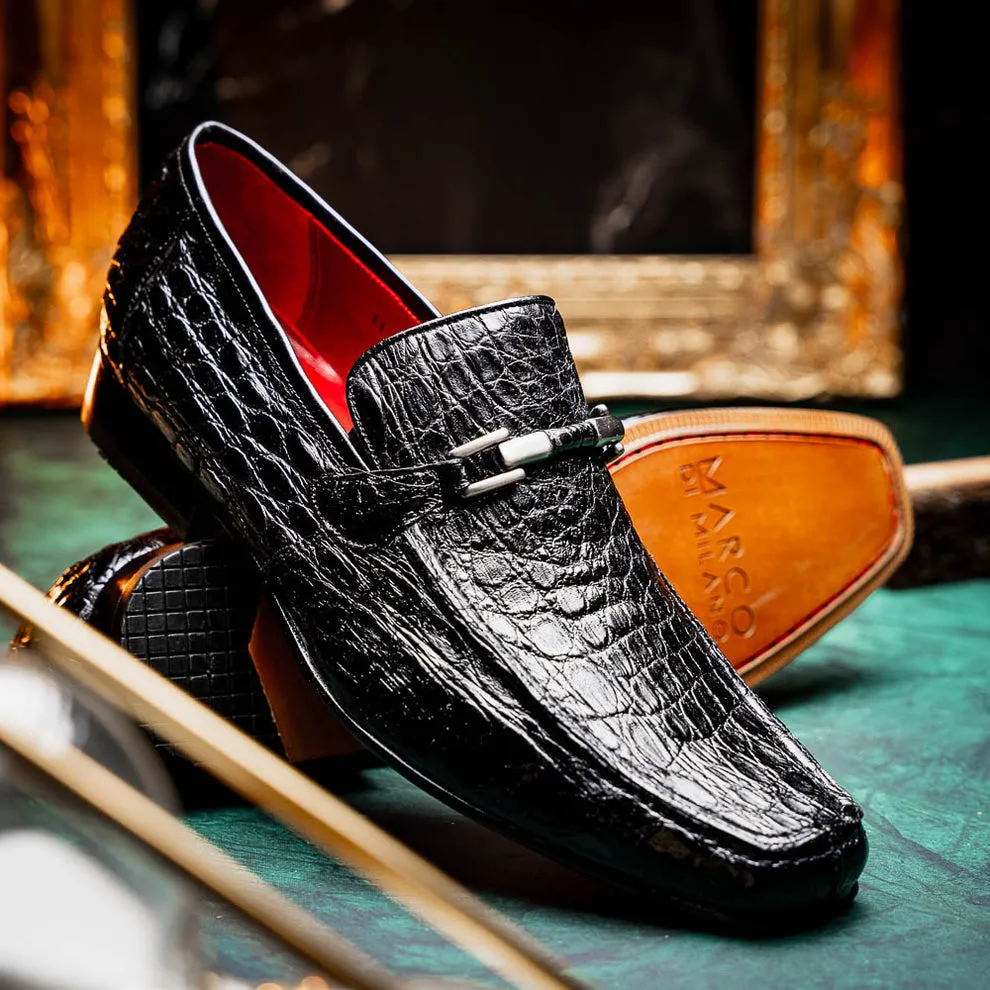 Marco Di Milano Fabro Black Caiman Crocodile Bit Loafers
