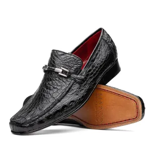 Marco Di Milano Fabro Black Caiman Crocodile Bit Loafers