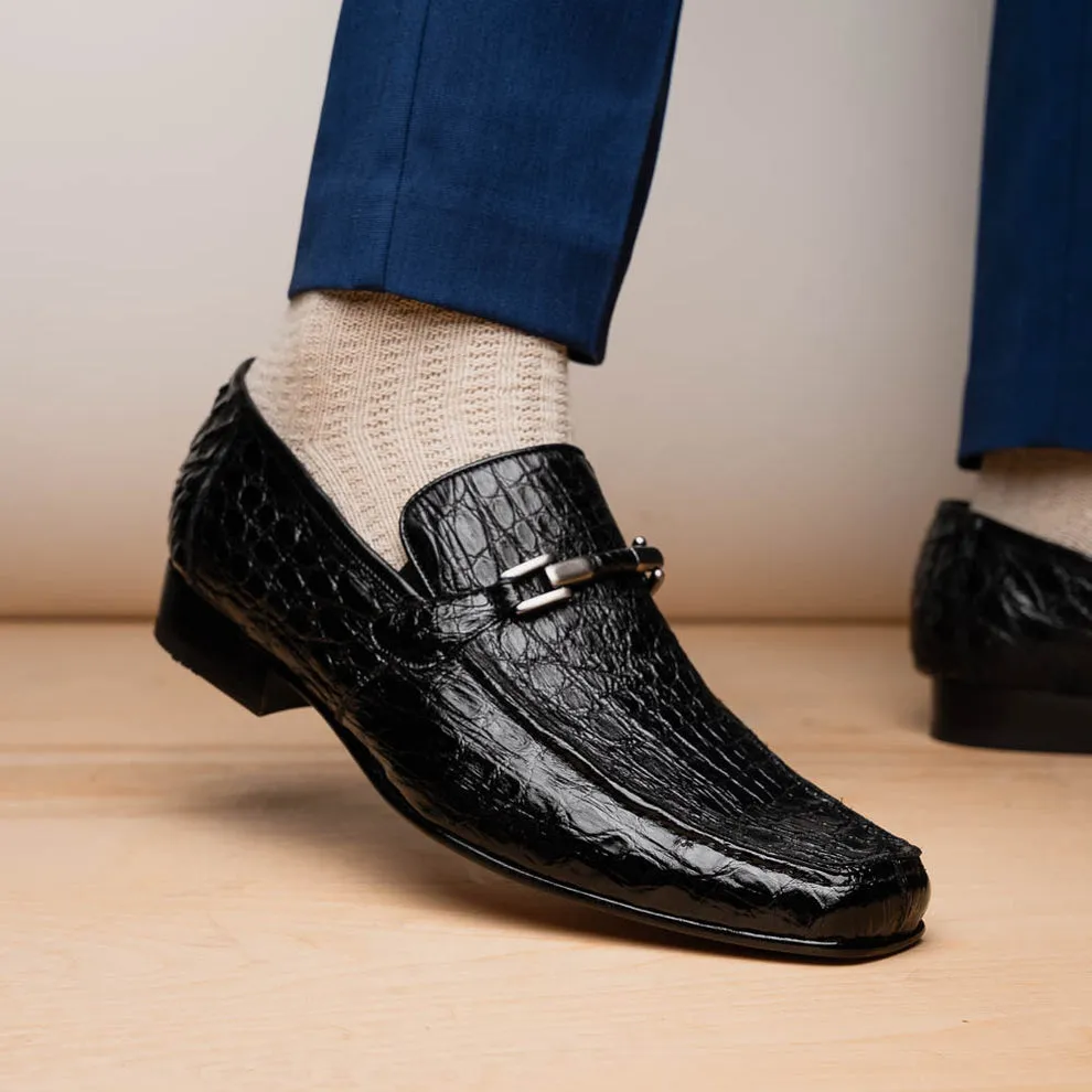 Marco Di Milano Fabro Black Caiman Crocodile Bit Loafers