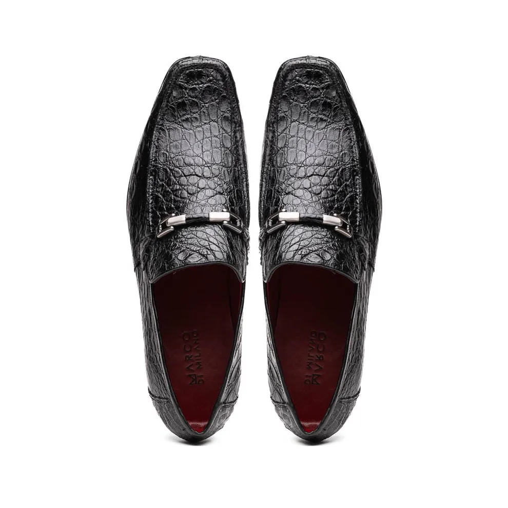 Marco Di Milano Fabro Black Caiman Crocodile Bit Loafers