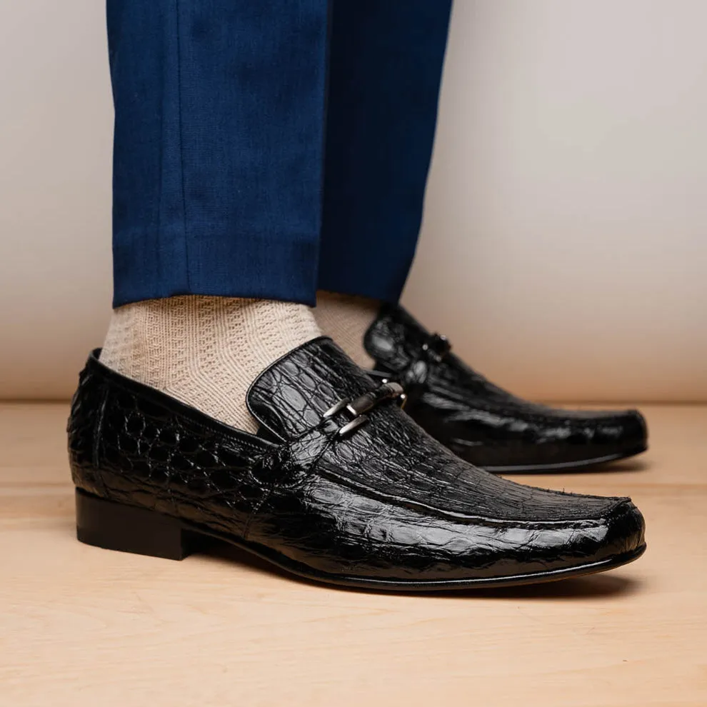 Marco Di Milano Fabro Black Caiman Crocodile Bit Loafers