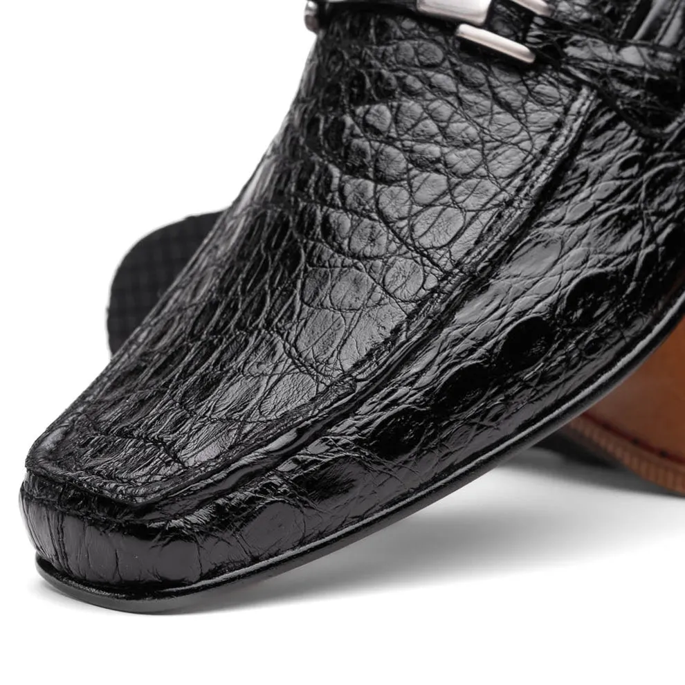 Marco Di Milano Fabro Black Caiman Crocodile Bit Loafers