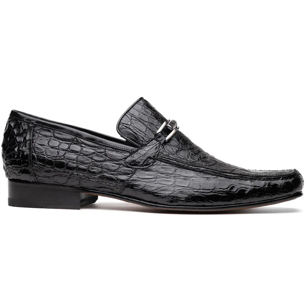 Marco Di Milano Fabro Black Caiman Crocodile Bit Loafers