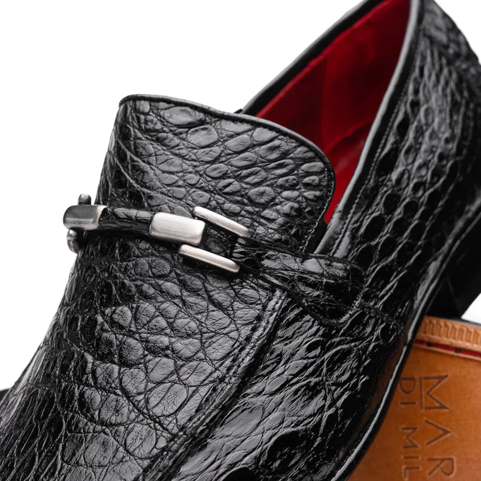 Marco Di Milano Fabro Black Caiman Crocodile Bit Loafers