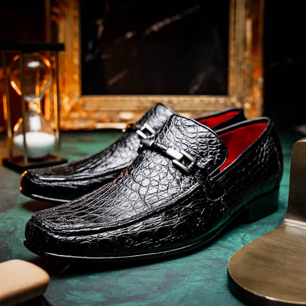 Marco Di Milano Fabro Black Caiman Crocodile Bit Loafers