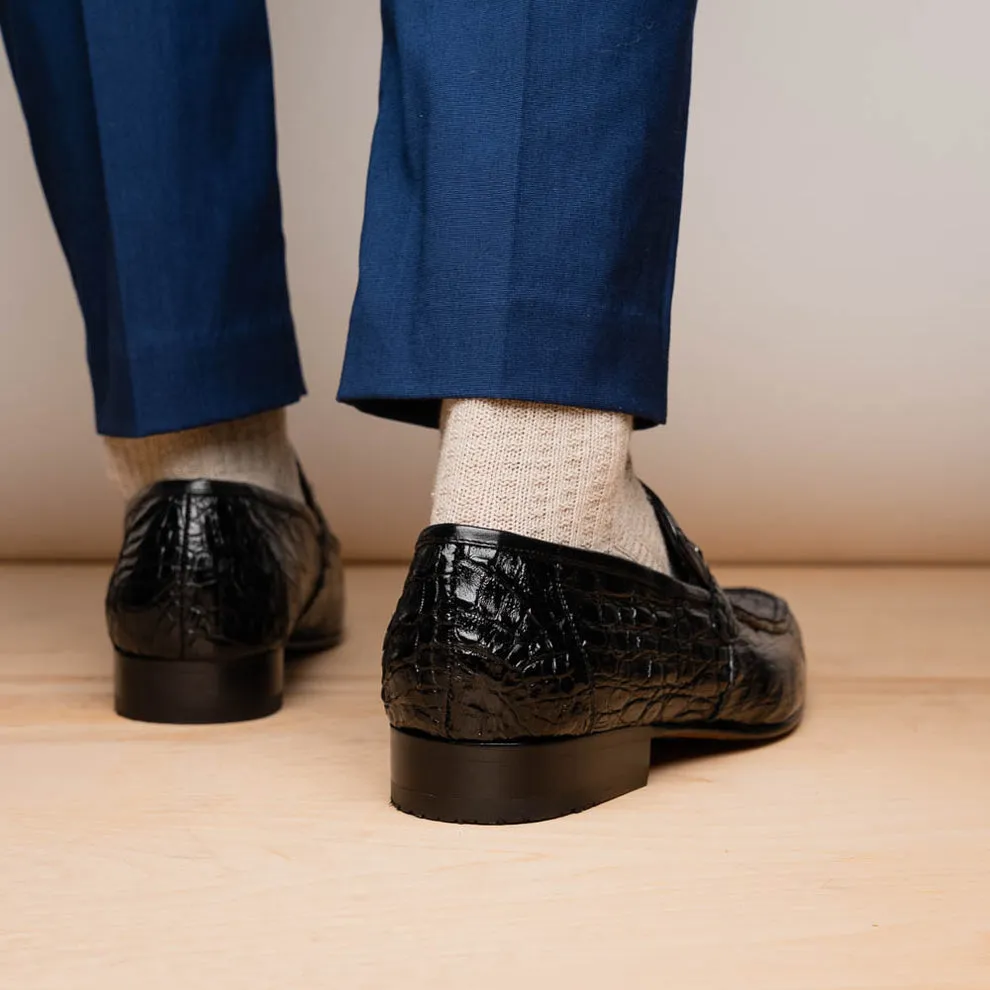 Marco Di Milano Fabro Black Caiman Crocodile Bit Loafers