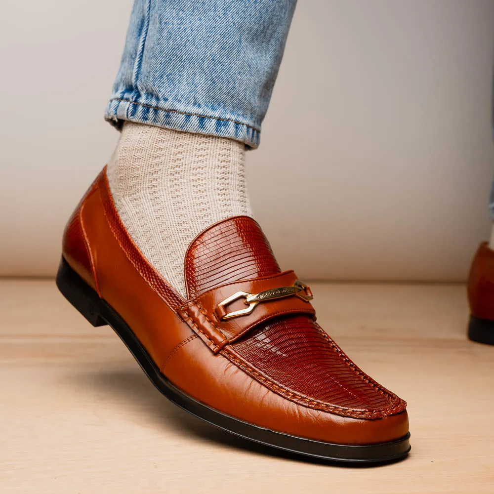Marco Di Milano Hugo in Cognac Lizard & Calfskin Bit Loafers