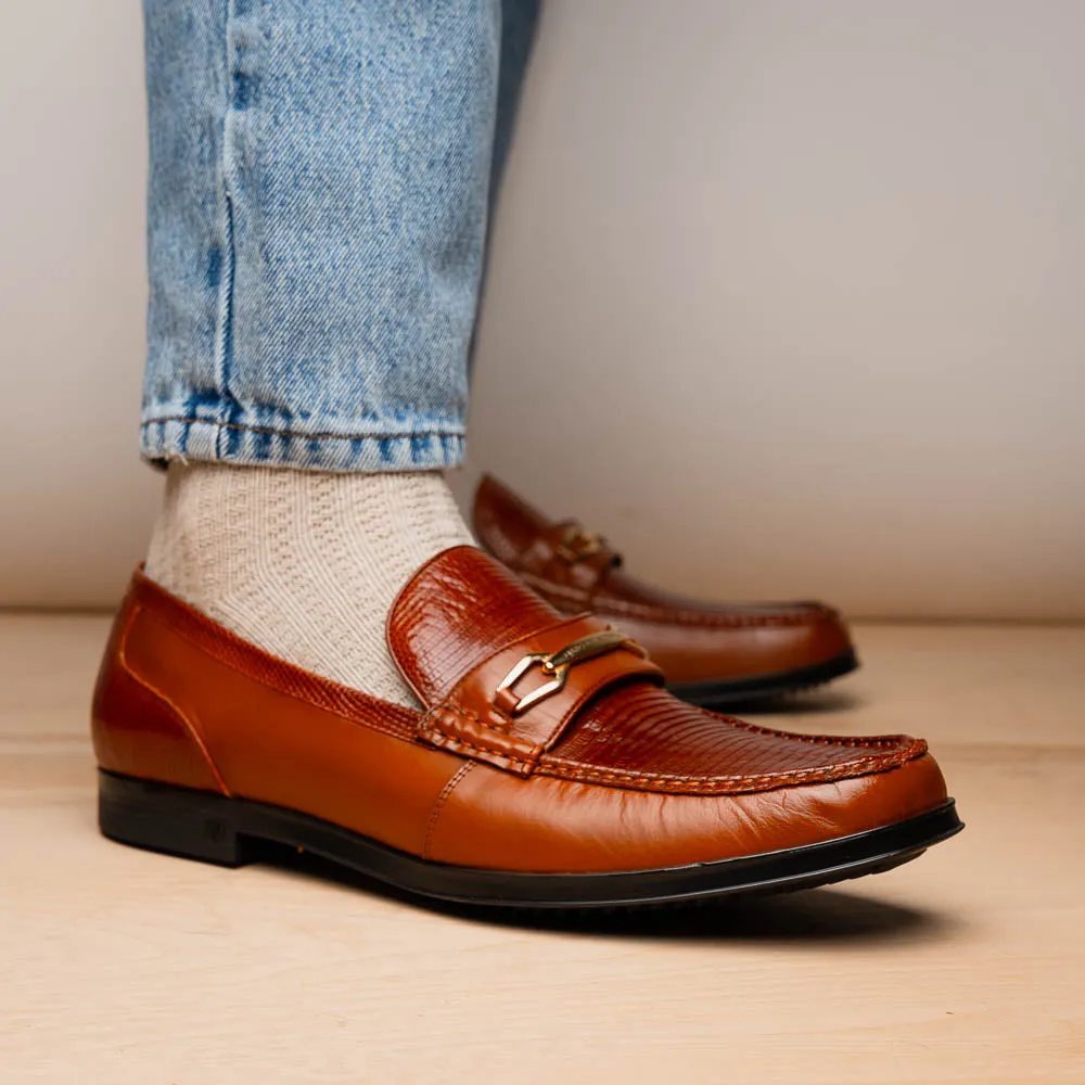 Marco Di Milano Hugo in Cognac Lizard & Calfskin Bit Loafers