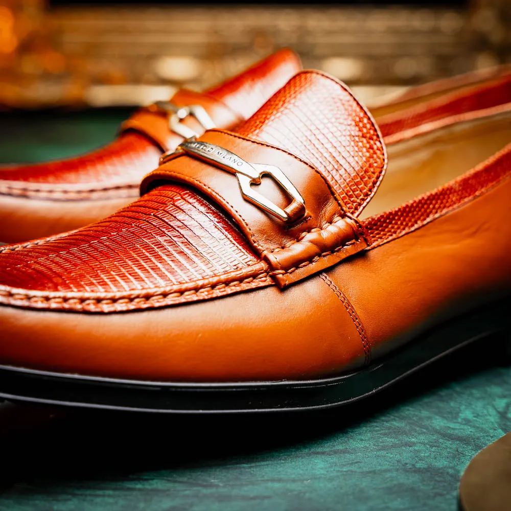 Marco Di Milano Hugo in Cognac Lizard & Calfskin Bit Loafers