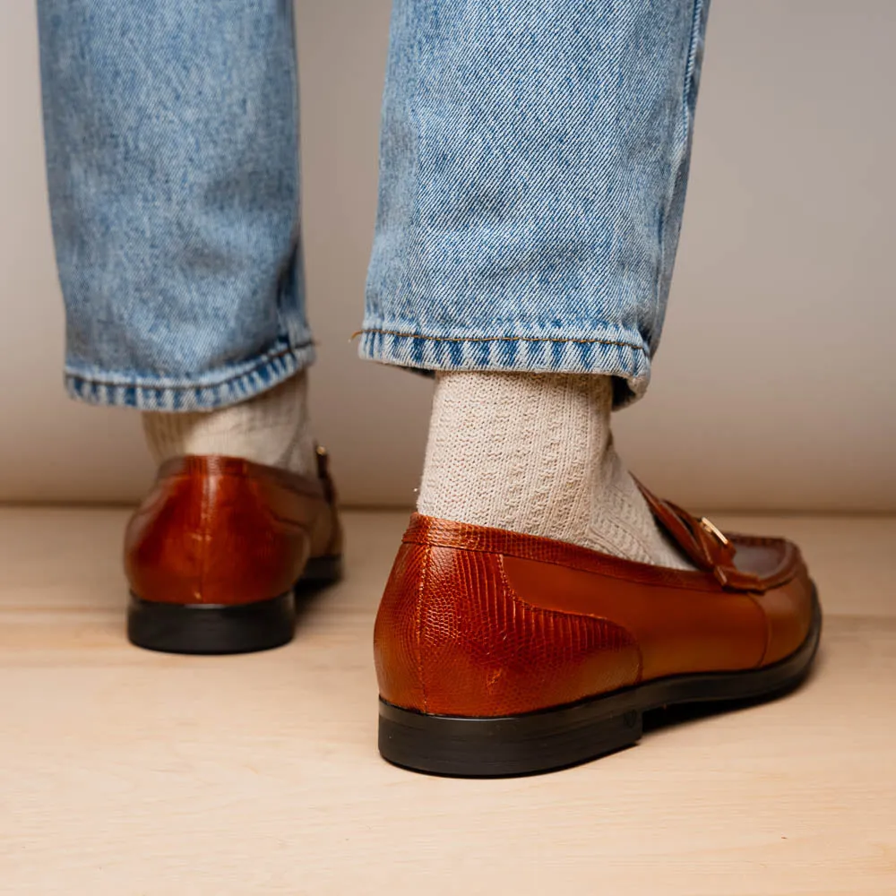 Marco Di Milano Hugo in Cognac Lizard & Calfskin Bit Loafers