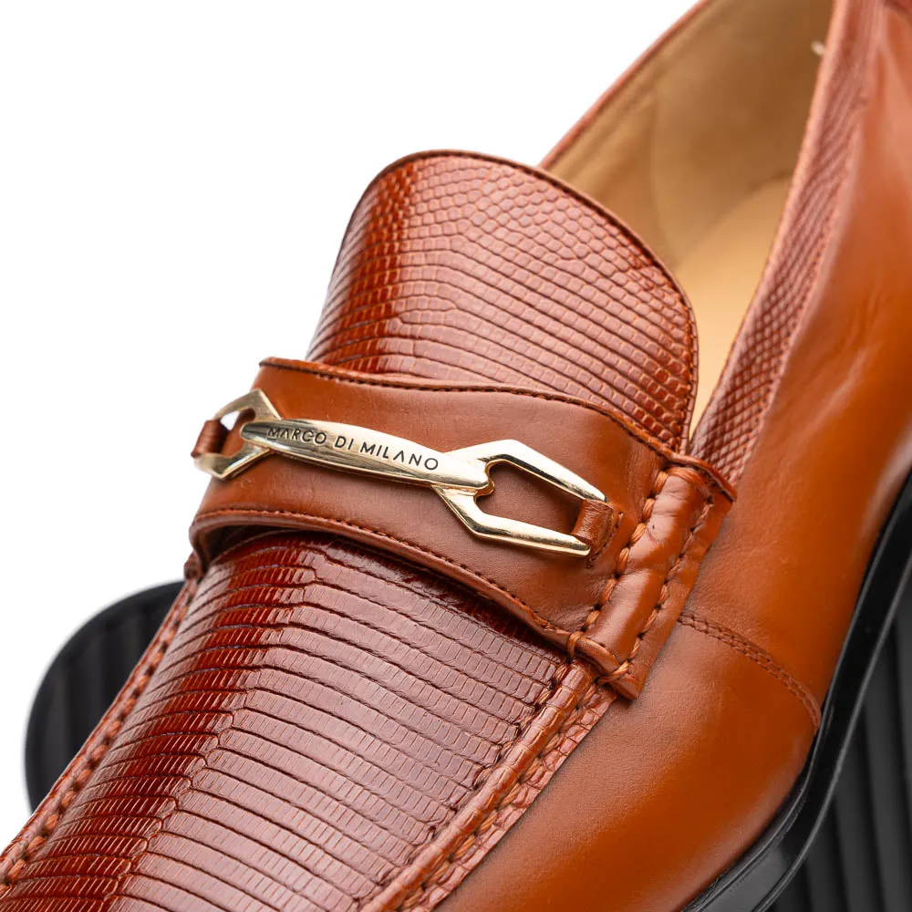 Marco Di Milano Hugo in Cognac Lizard & Calfskin Bit Loafers