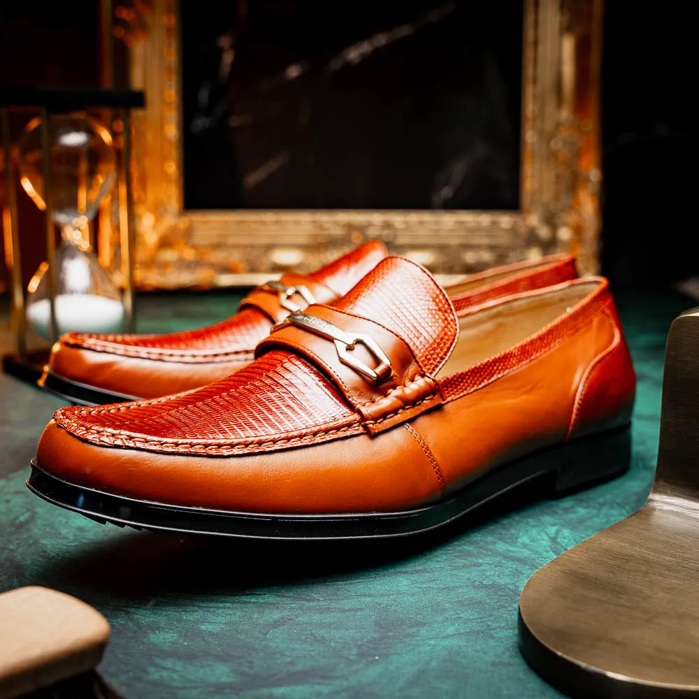 Marco Di Milano Hugo in Cognac Lizard & Calfskin Bit Loafers