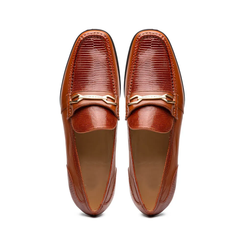 Marco Di Milano Hugo in Cognac Lizard & Calfskin Bit Loafers