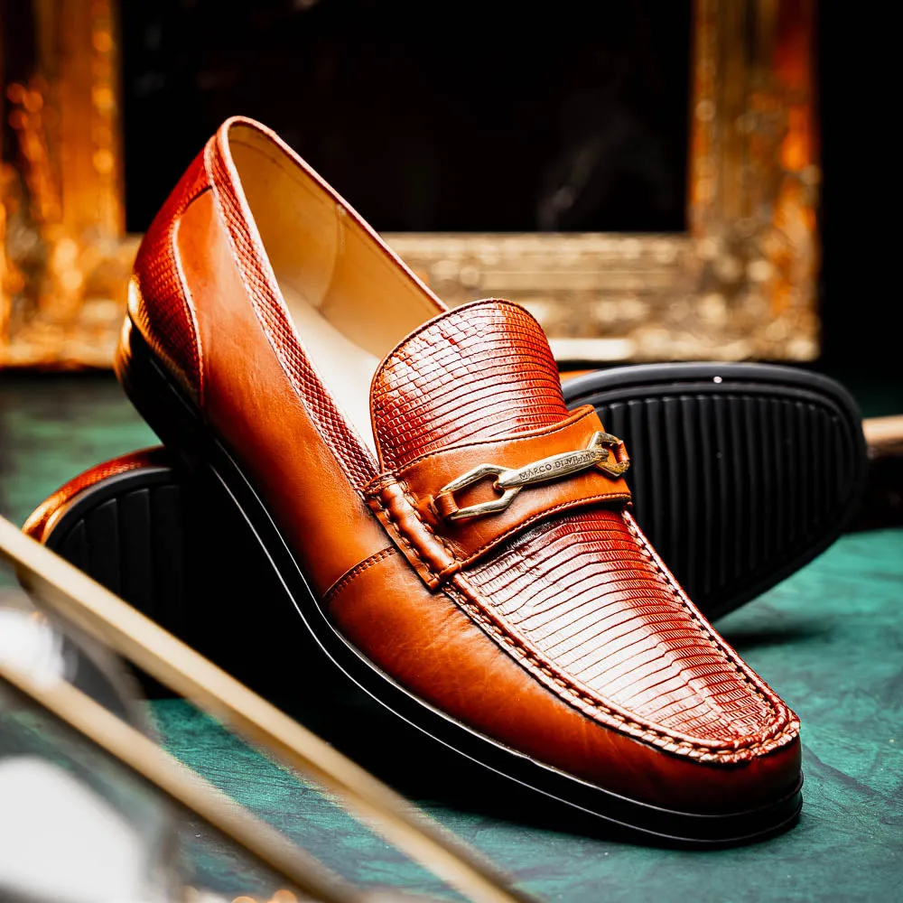Marco Di Milano Hugo in Cognac Lizard & Calfskin Bit Loafers