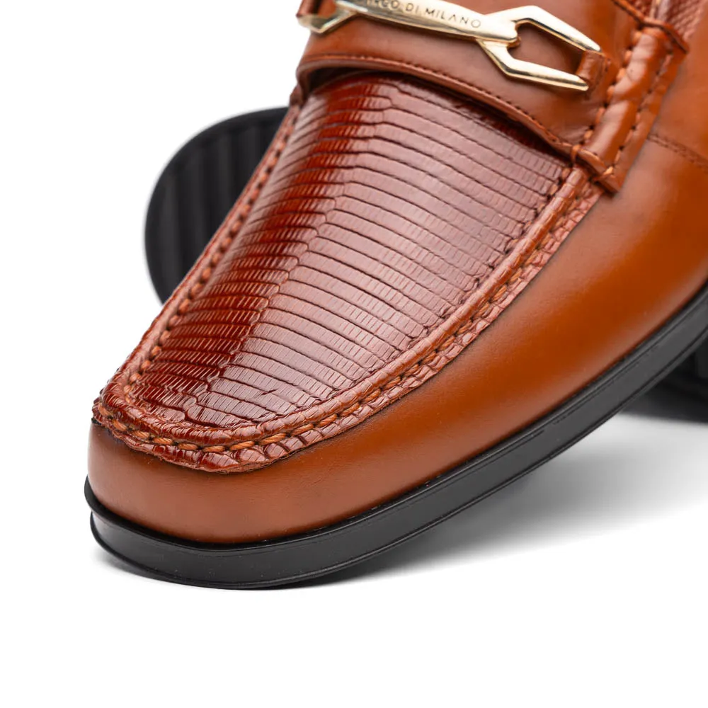 Marco Di Milano Hugo in Cognac Lizard & Calfskin Bit Loafers