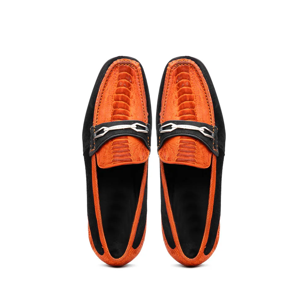 Marco Di Milano Hugo in Orange / Black Sueded Ostrich Bit Loafers