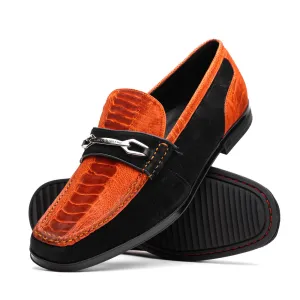 Marco Di Milano Hugo in Orange / Black Sueded Ostrich Bit Loafers