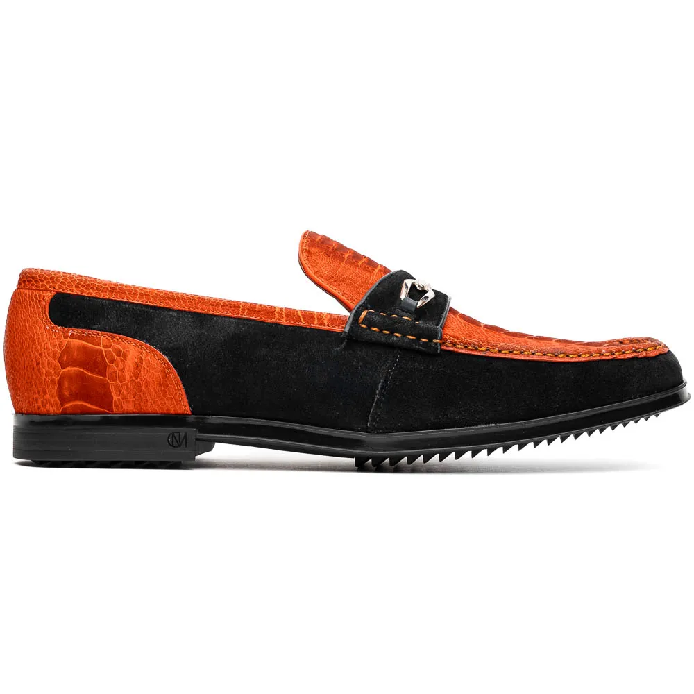 Marco Di Milano Hugo in Orange / Black Sueded Ostrich Bit Loafers