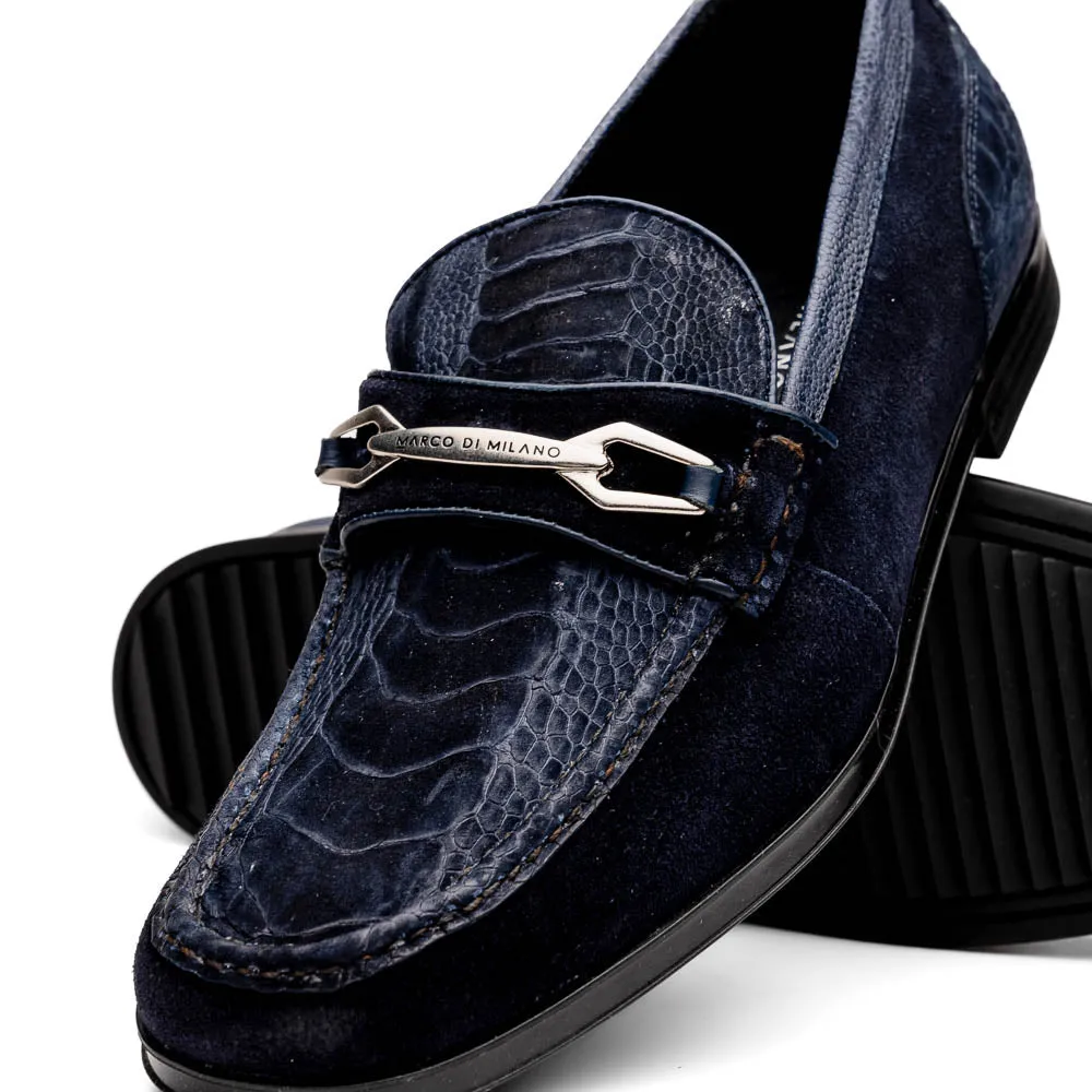 Marco Di Milano Hugo Navy Sueded Ostrich Leg Bit Loafers