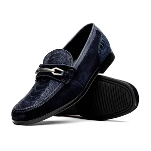 Marco Di Milano Hugo Navy Sueded Ostrich Leg Bit Loafers
