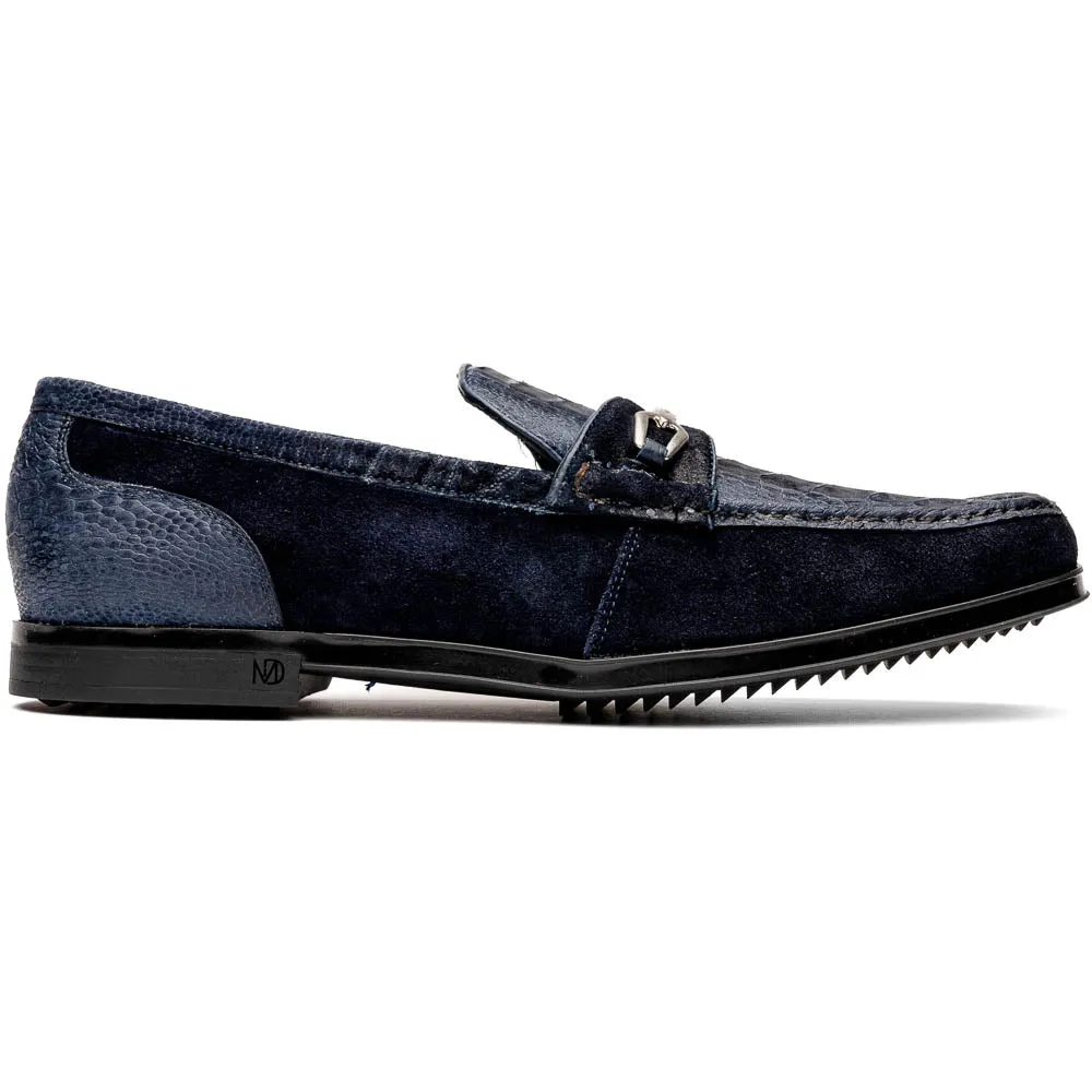 Marco Di Milano Hugo Navy Sueded Ostrich Leg Bit Loafers