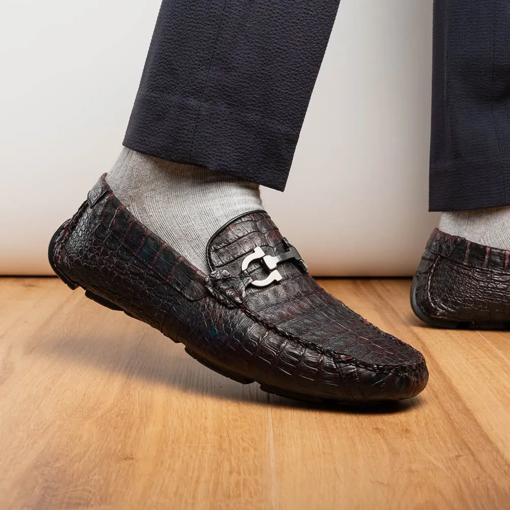 Marco Di Milano Parma in Black Cherry Caiman Belly Bit Loafers