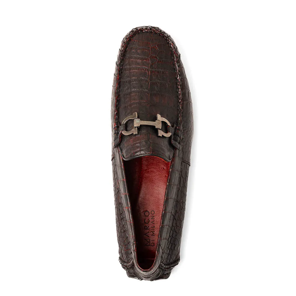 Marco Di Milano Parma in Black Cherry Caiman Belly Bit Loafers