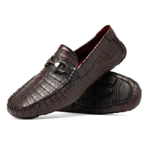 Marco Di Milano Parma in Black Cherry Caiman Belly Bit Loafers