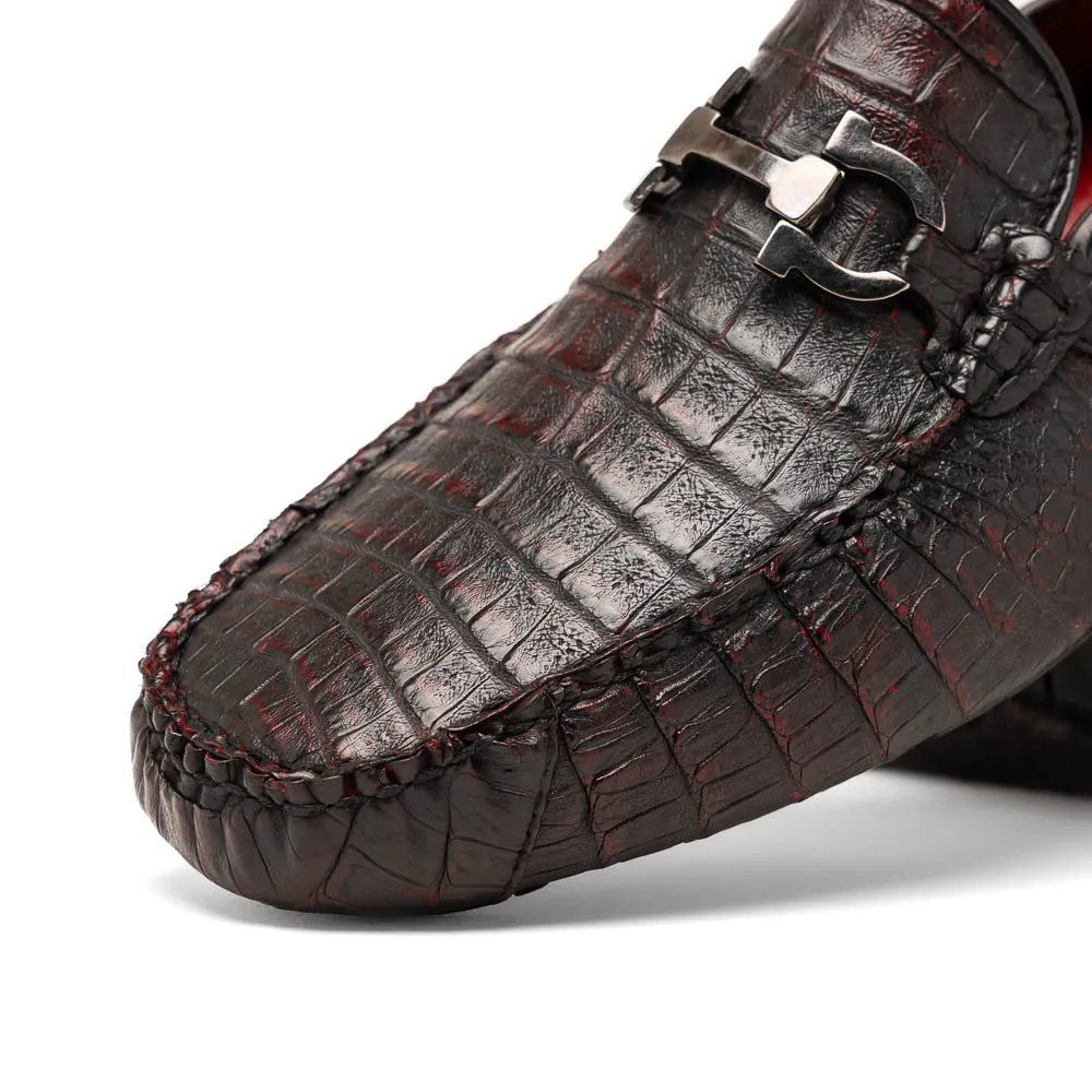 Marco Di Milano Parma in Black Cherry Caiman Belly Bit Loafers