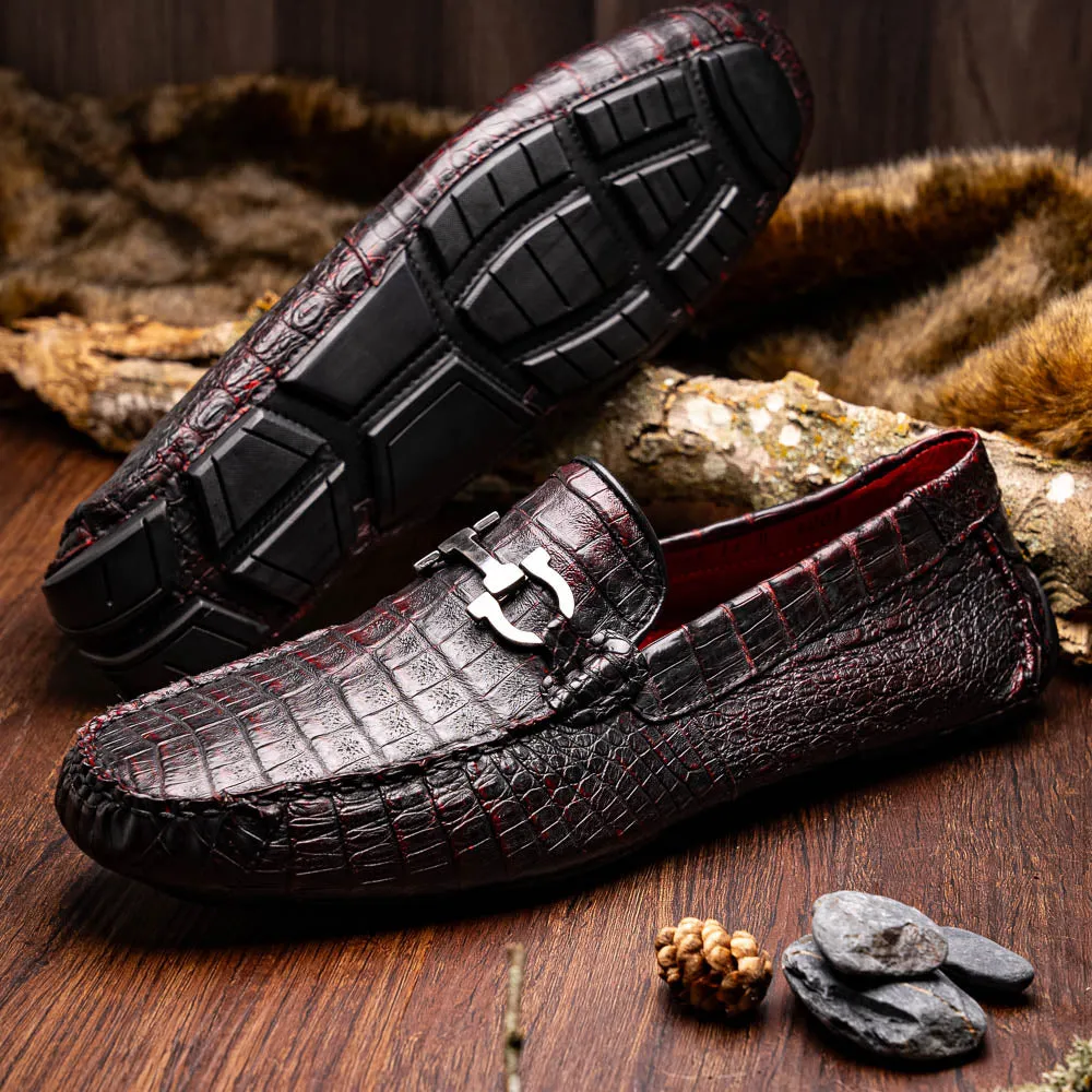 Marco Di Milano Parma in Black Cherry Caiman Belly Bit Loafers
