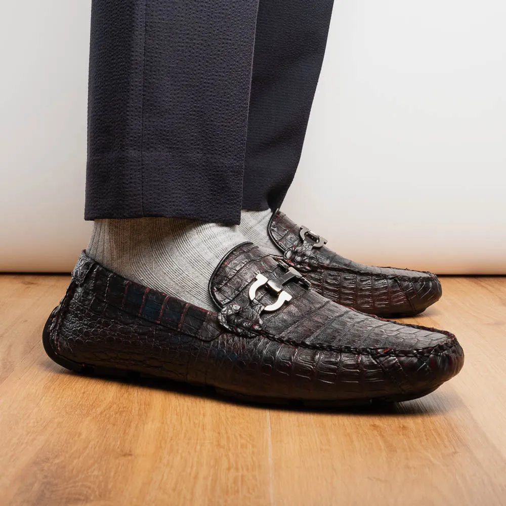 Marco Di Milano Parma in Black Cherry Caiman Belly Bit Loafers