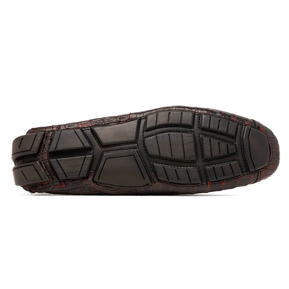 Marco Di Milano Parma in Black Cherry Caiman Belly Bit Loafers