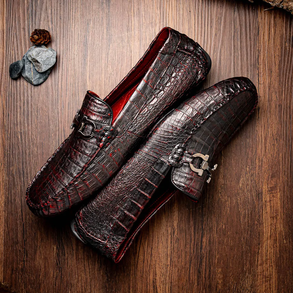 Marco Di Milano Parma in Black Cherry Caiman Belly Bit Loafers