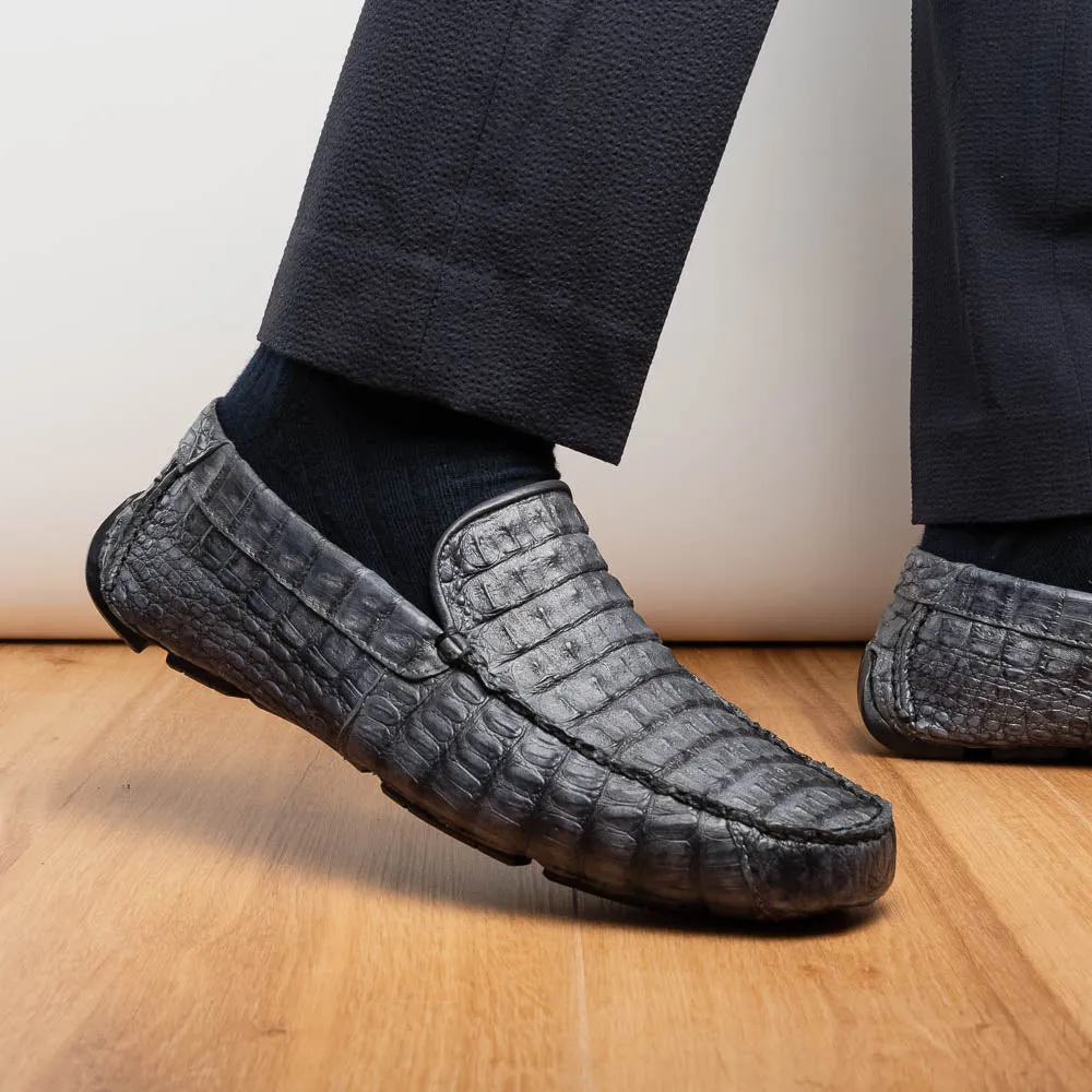 Marco Di Milano Remo in Grey Caiman Driver Loafers