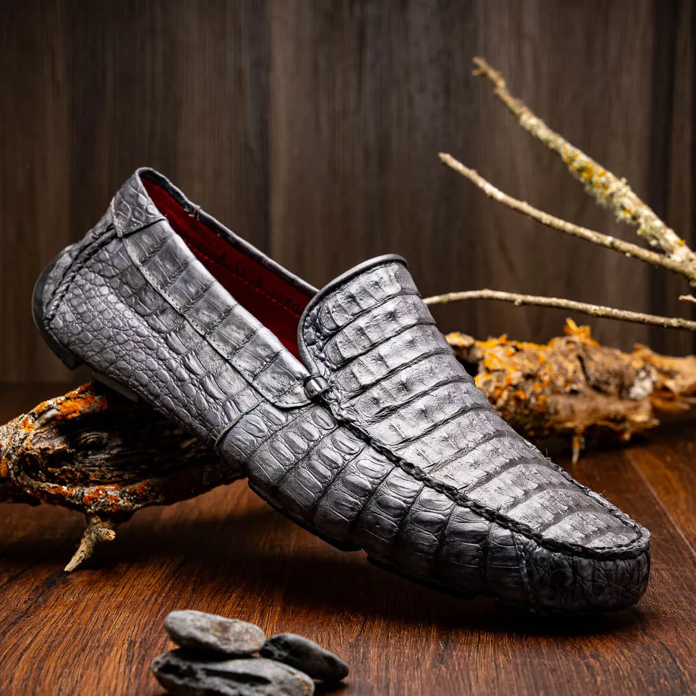 Marco Di Milano Remo in Grey Caiman Driver Loafers