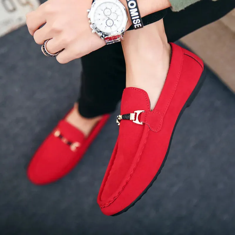 Men's Casual Shoes Red Loafers Cleat Shoes Metal Trim Driving Moccasin Soft Comfortable Casual Shoes Men's Sneakers Flats