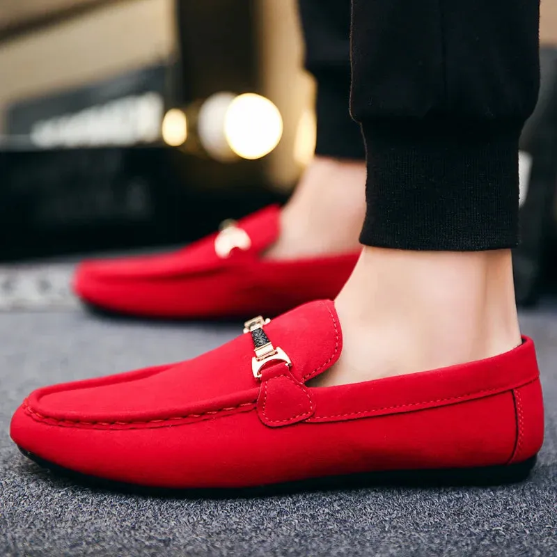 Men's Casual Shoes Red Loafers Cleat Shoes Metal Trim Driving Moccasin Soft Comfortable Casual Shoes Men's Sneakers Flats