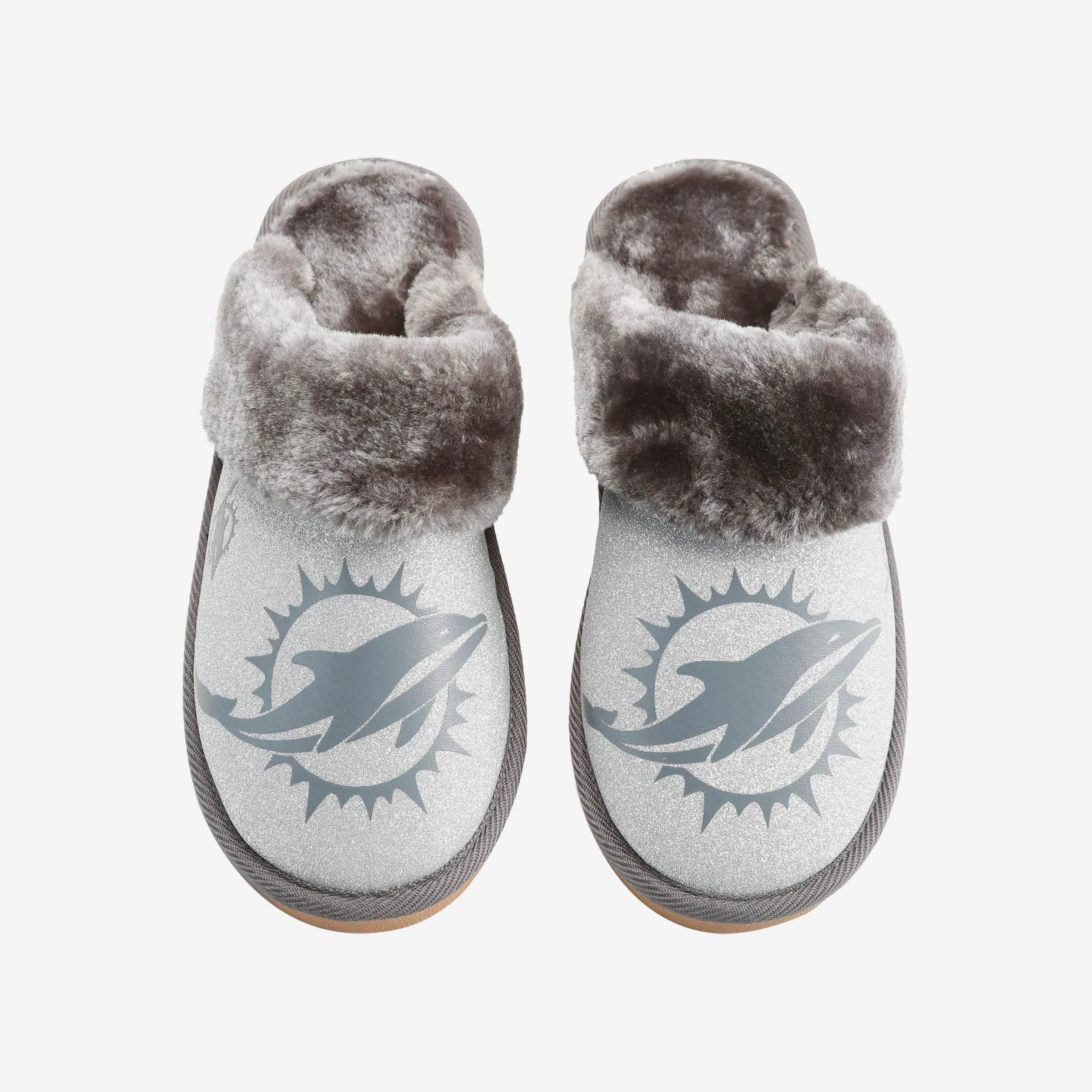 Miami Dolphins Womens Glitter Open Back Fur Moccasin Slipper