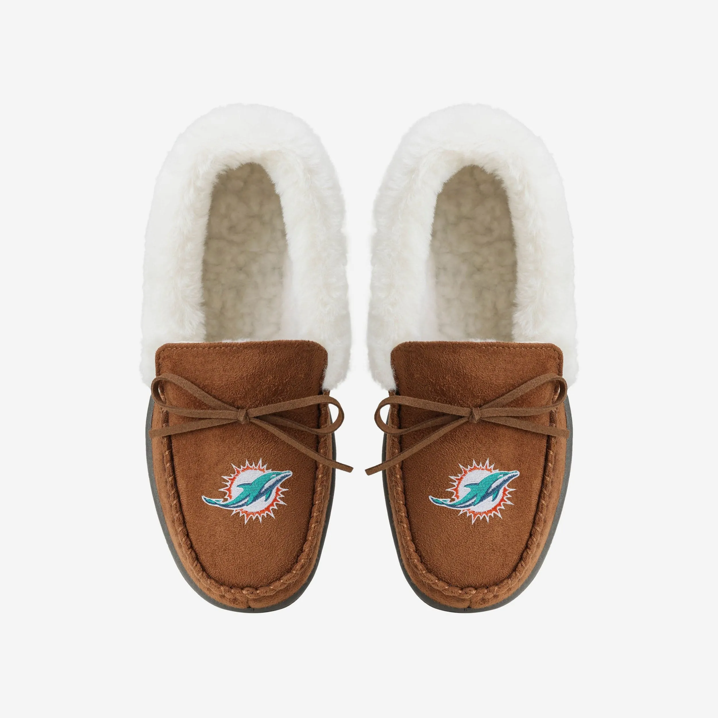 Miami Dolphins Womens Tan Moccasin Slipper