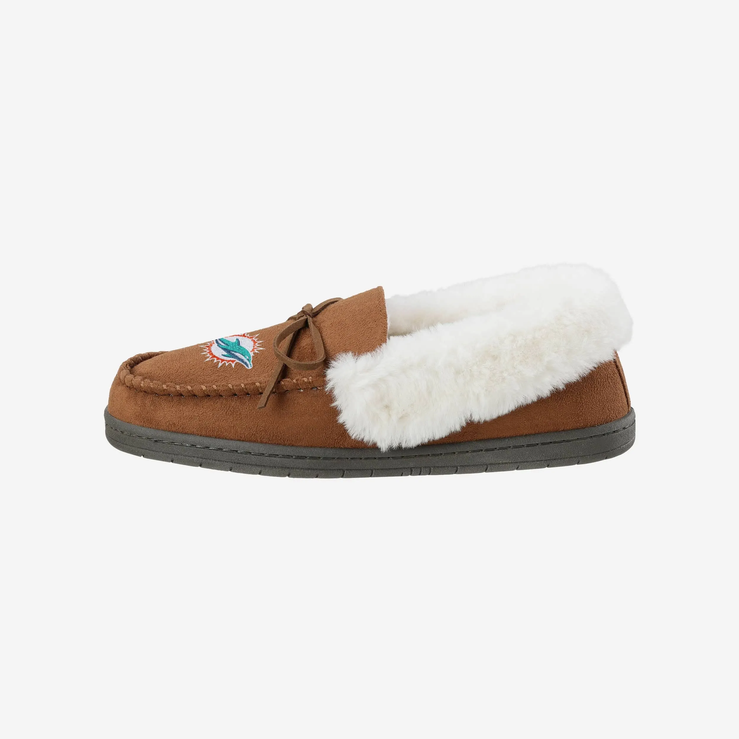 Miami Dolphins Womens Tan Moccasin Slipper