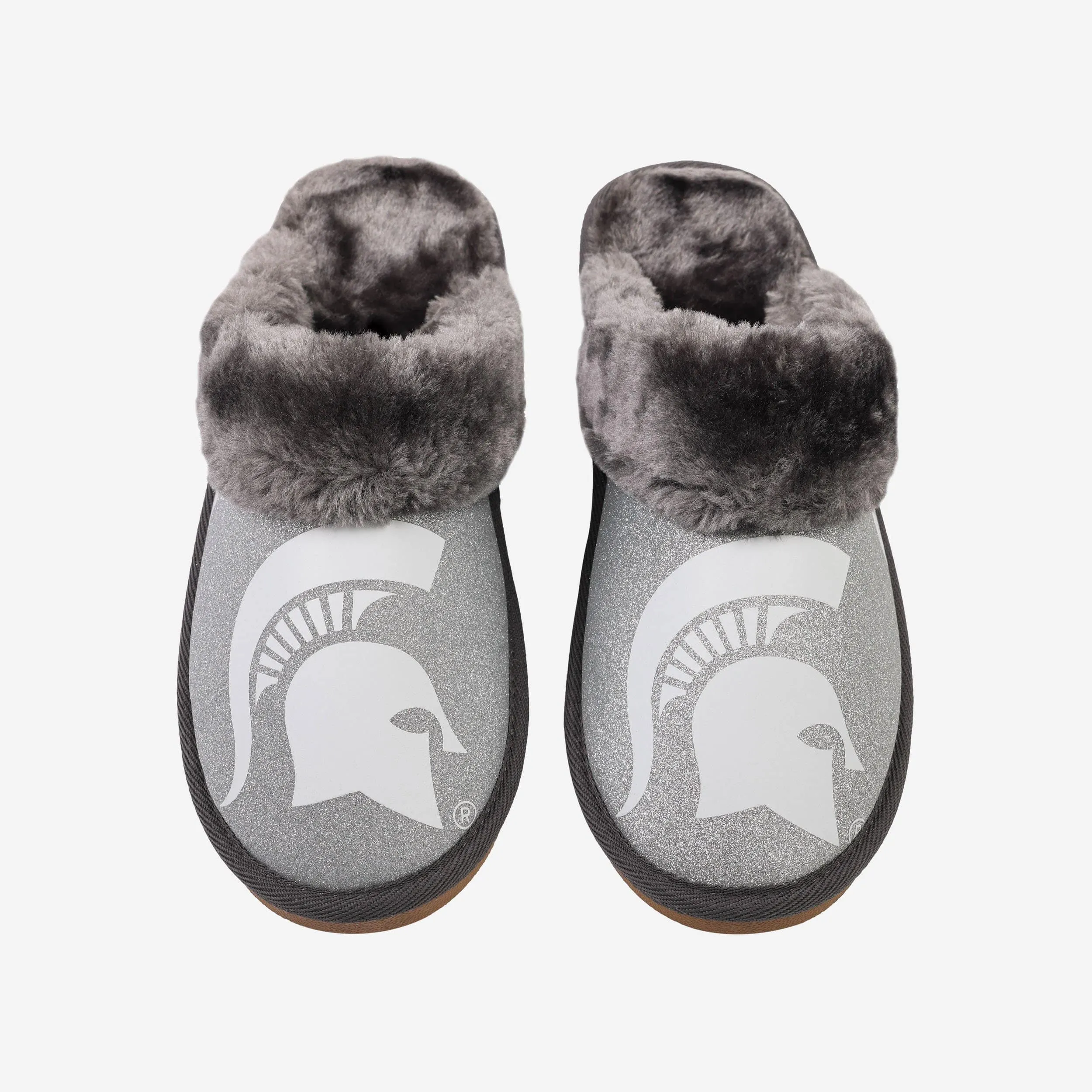 Michigan State Spartans Womens Glitter Open Back Fur Moccasin Slipper