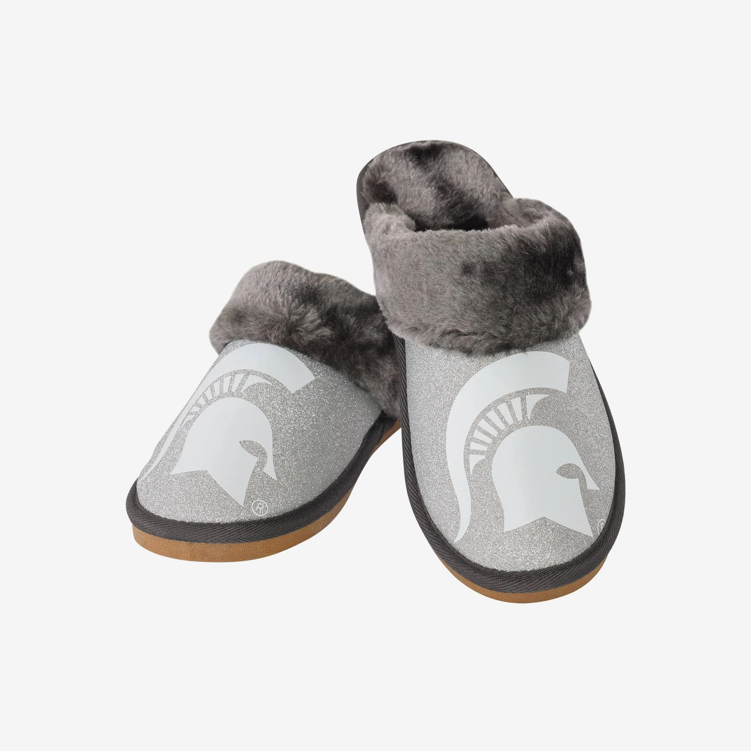 Michigan State Spartans Womens Glitter Open Back Fur Moccasin Slipper