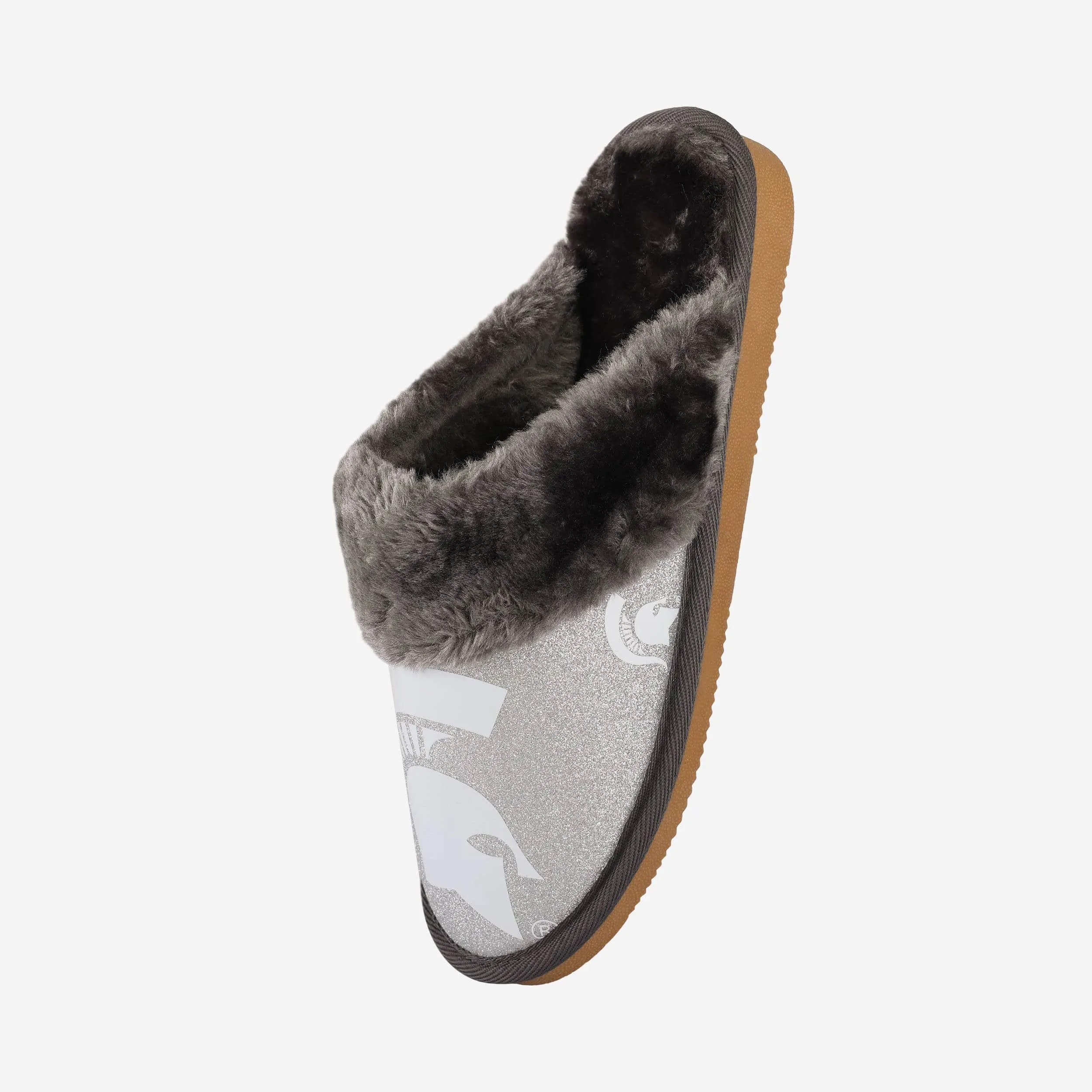 Michigan State Spartans Womens Glitter Open Back Fur Moccasin Slipper
